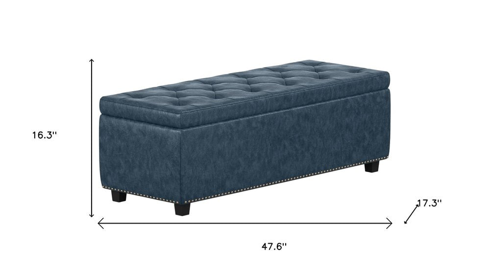 48" Denim Blue and Dark Brown Storage Ottoman