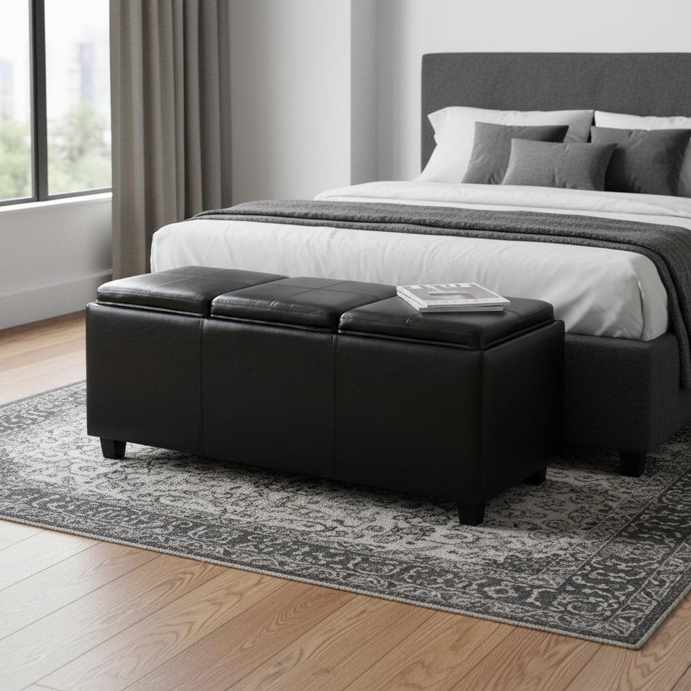 42" Black and Dark Brown Storage Ottoman