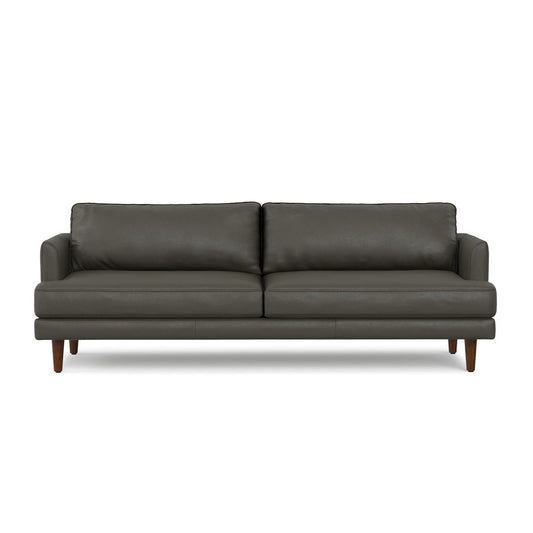 90" Black Leather Sofa With Brown Legs
