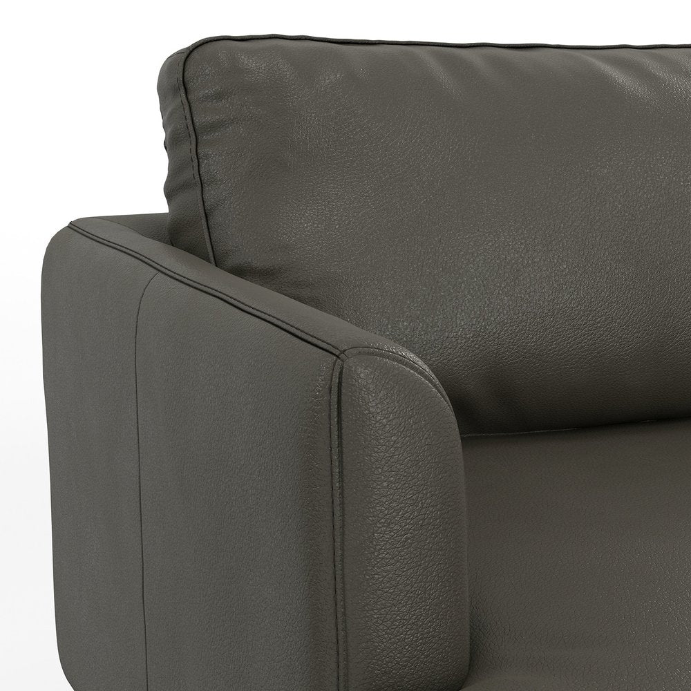 90" Black Leather Sofa With Brown Legs