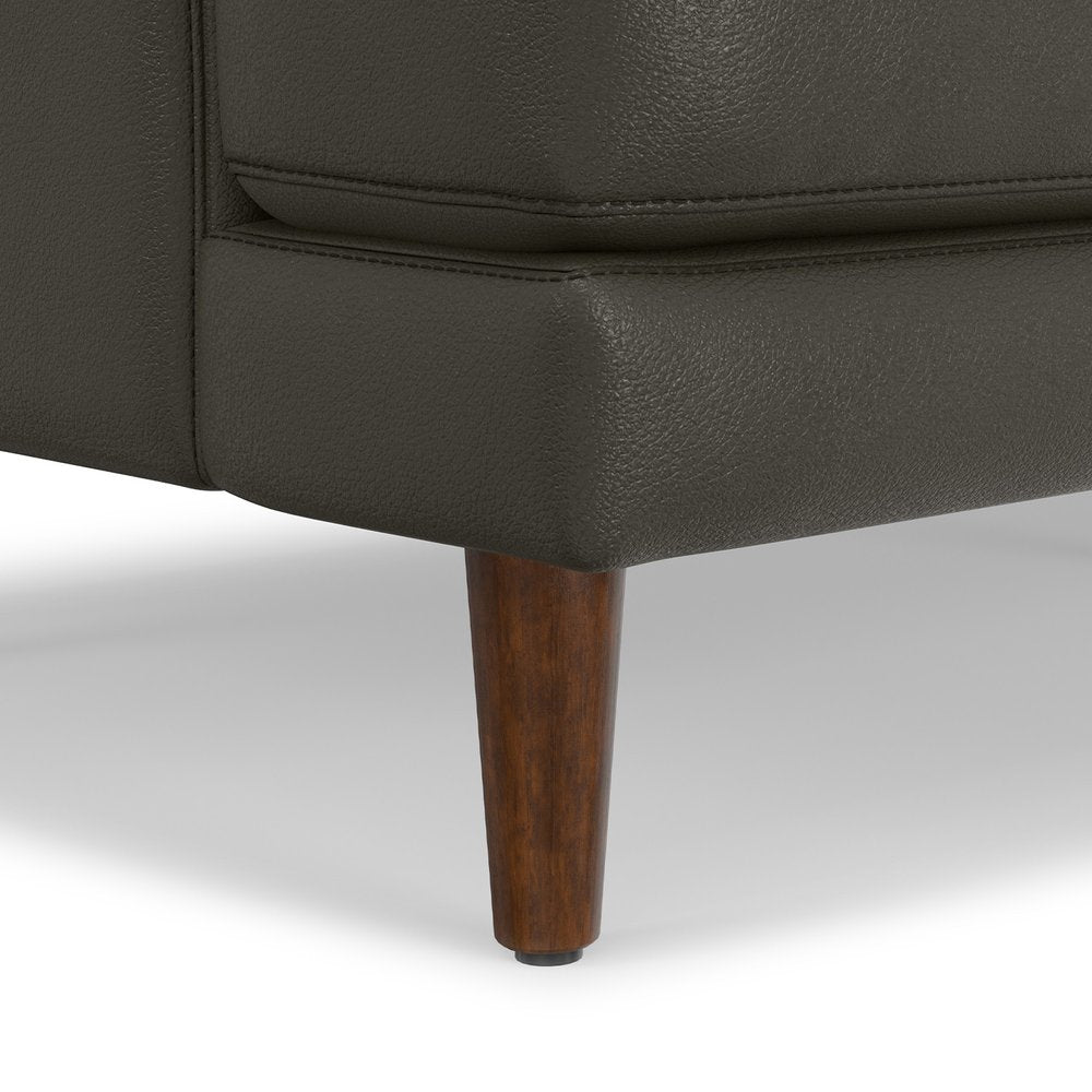 90" Black Leather Sofa With Brown Legs