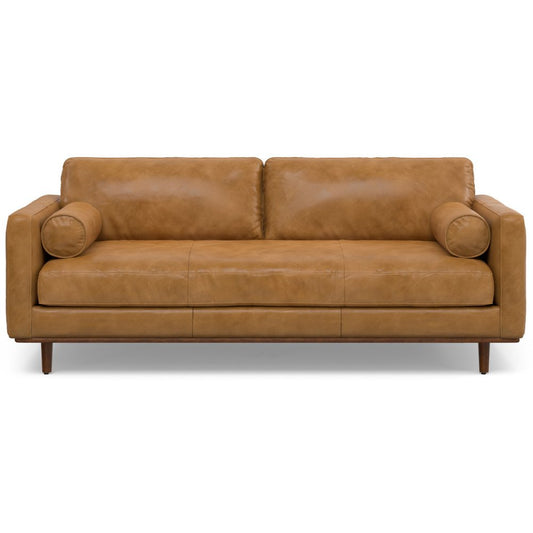 89" Sienna Leather Sofa With Brown Legs