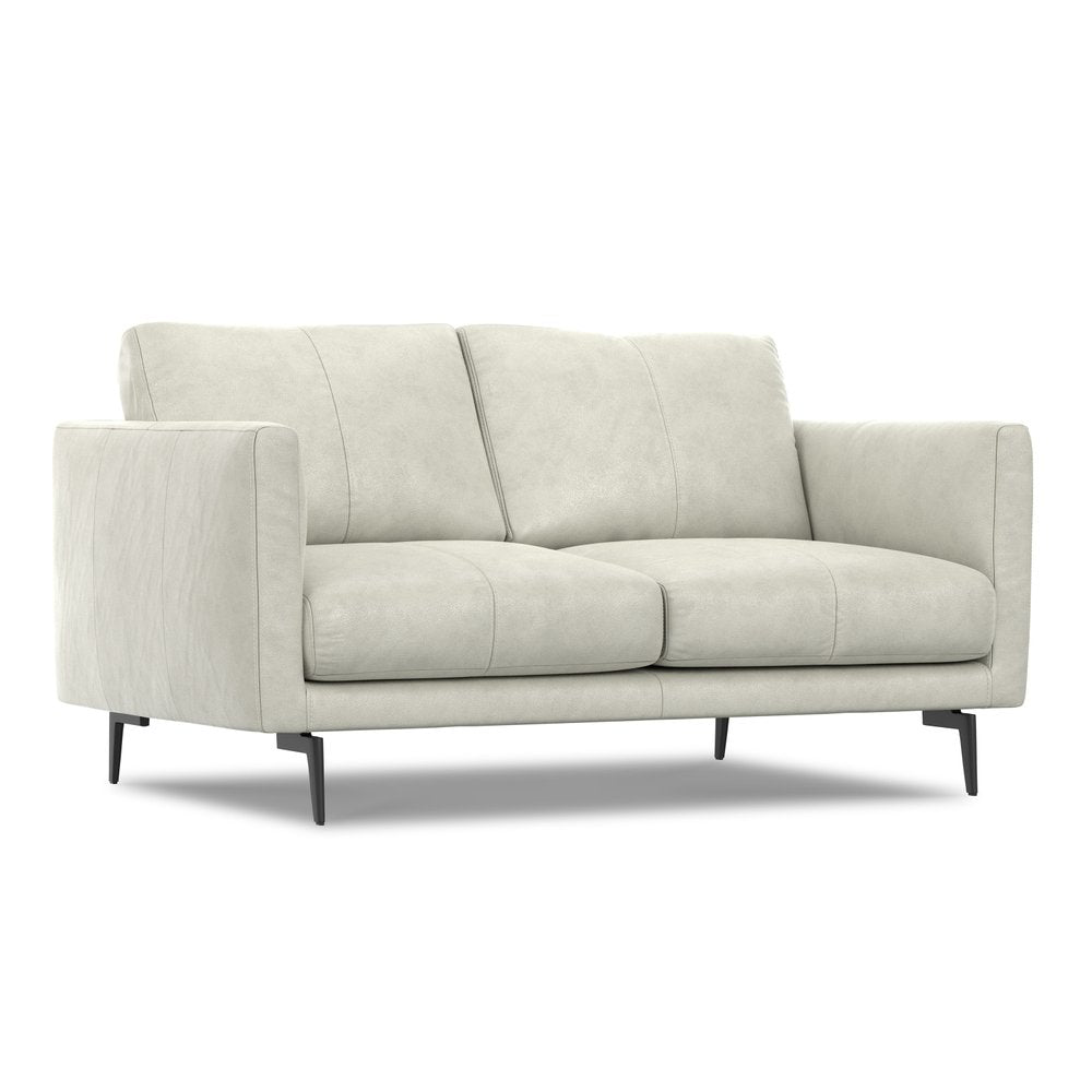 60" Gray Leather Sofa With Black Legs