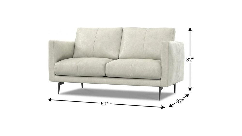 60" Gray Leather Sofa With Black Legs