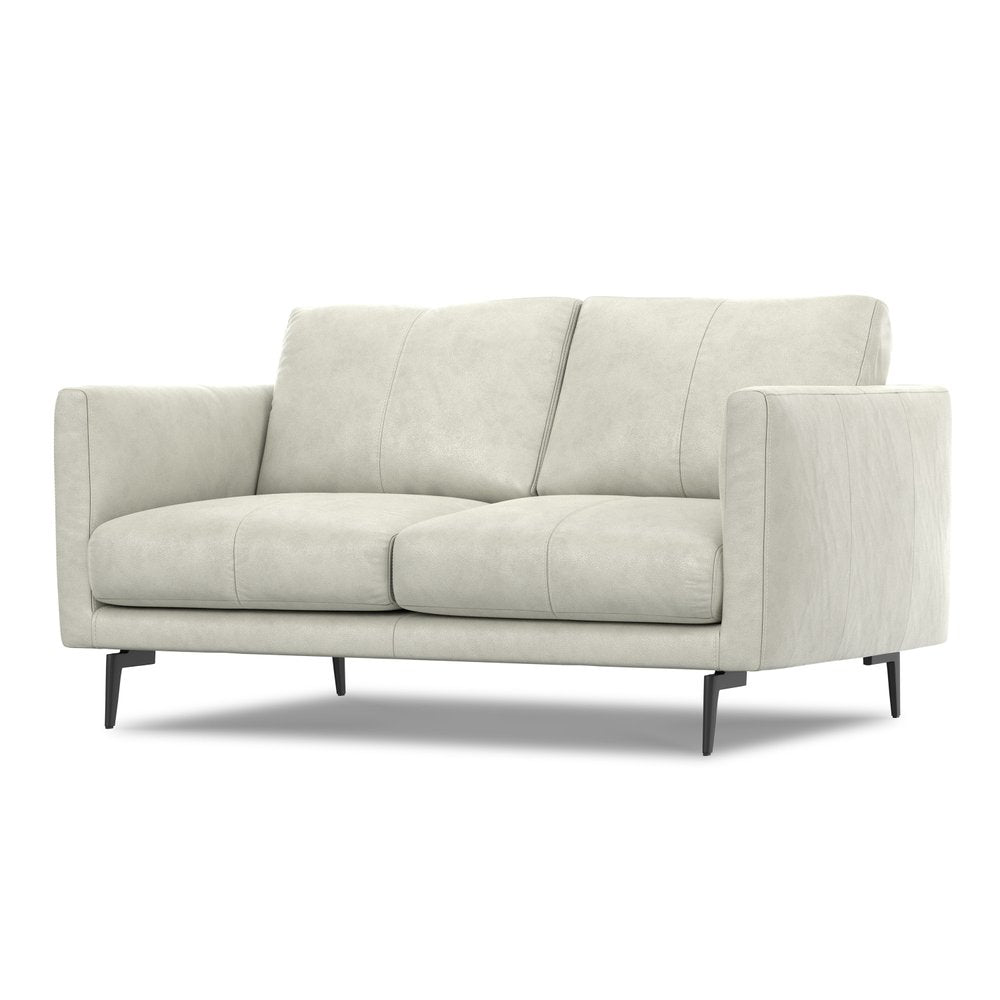 60" Gray Leather Sofa With Black Legs