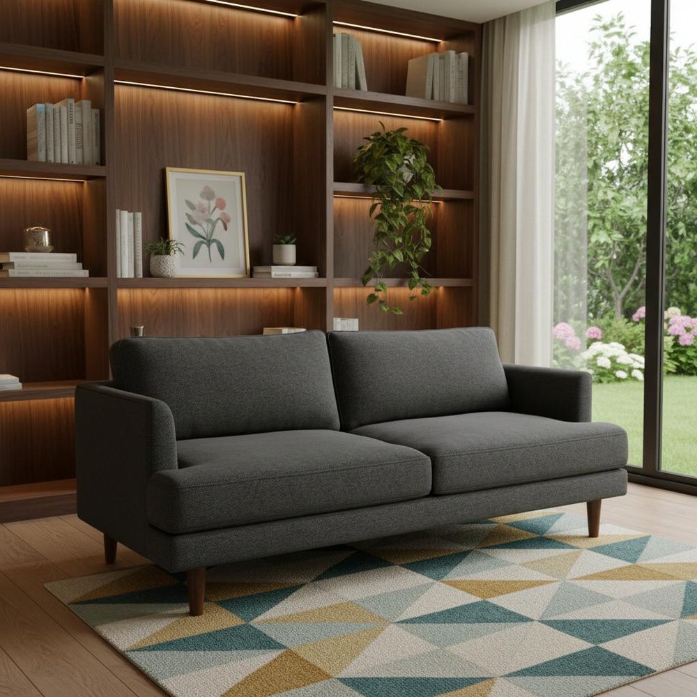 76" Gray Fabric Sofa With Brown Legs