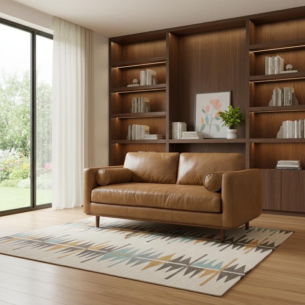 72" Brown Leather Sofa