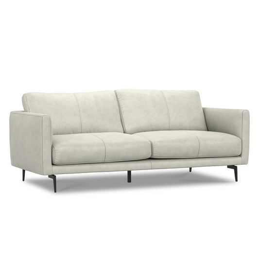 81" Gray Leather Sofa With Black Legs