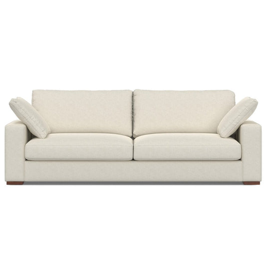 96" Cream Fabric Sofa With Brown Legs