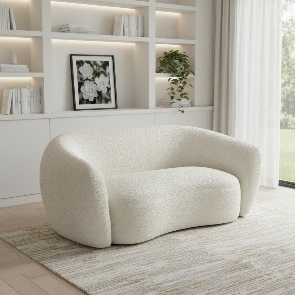 69" Cream Fabric Sofa With Walnut Legs