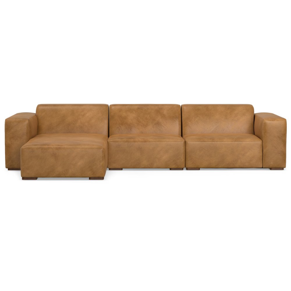 122" Sienna Leather Modular Sofa With Brown Legs
