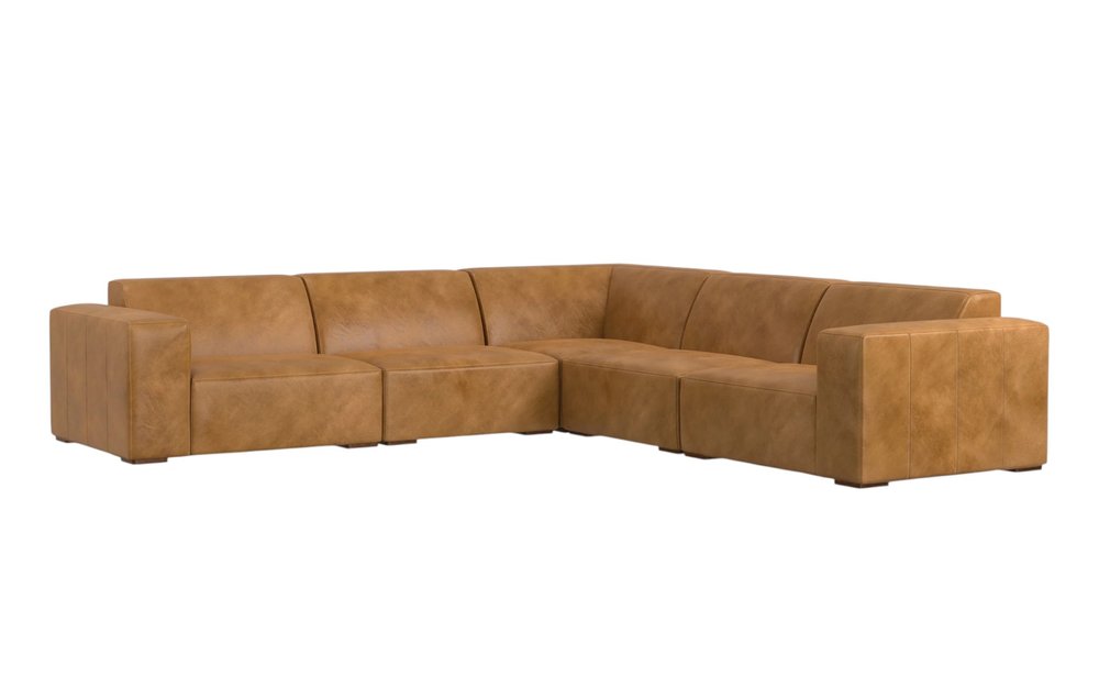 116" Sienna Leather Modular Sofa With Brown Legs