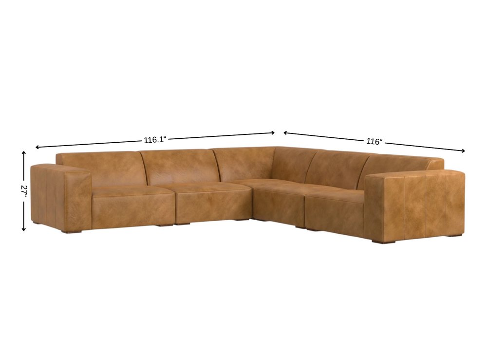 116" Sienna Leather Modular Sofa With Brown Legs