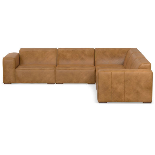 116" Sienna Leather Modular Sofa With Brown Legs