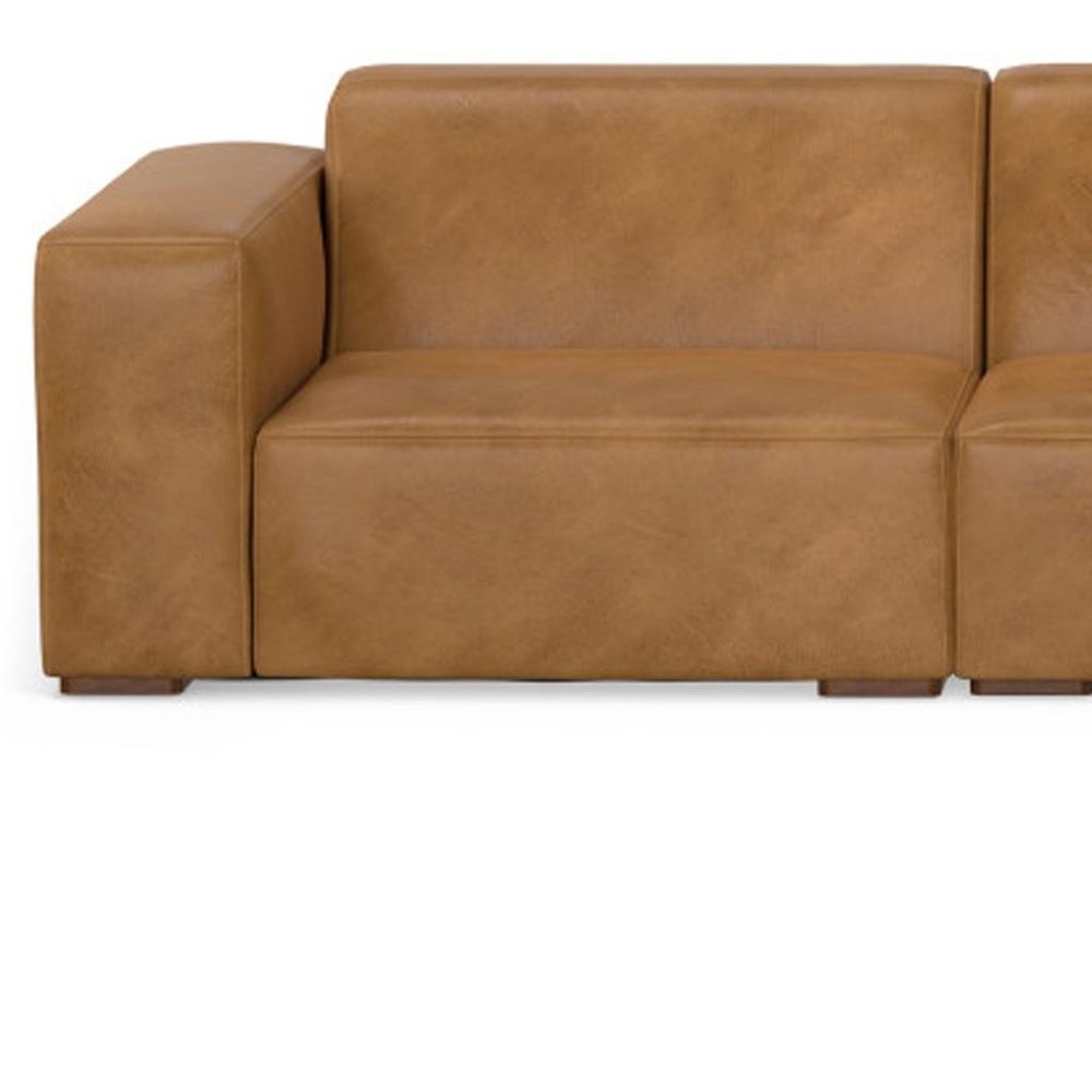 116" Sienna Leather Modular Sofa With Brown Legs
