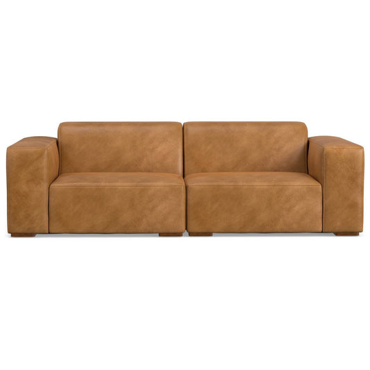 88" Sienna Leather Modular Sofa With Brown Legs