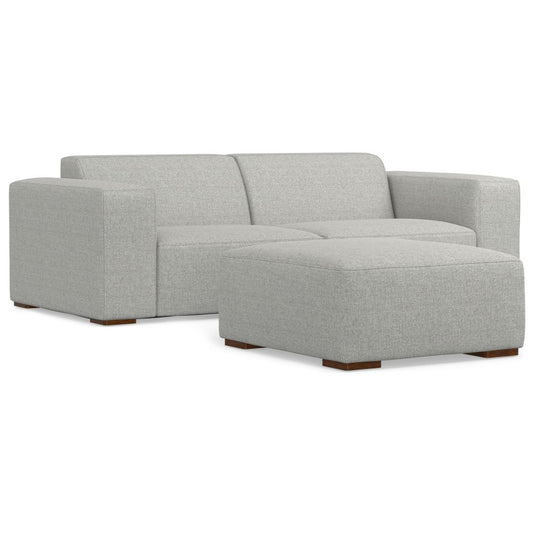 88" Gray Fabric Sofa With Ottoman With Brown Legs