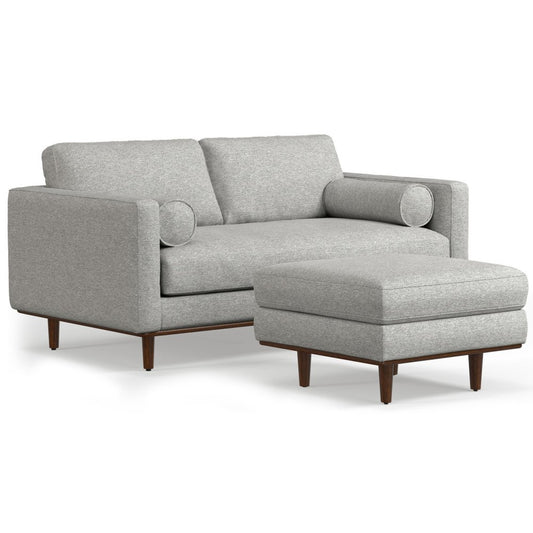 72" Gray Fabric Sofa With Ottoman With Brown Legs