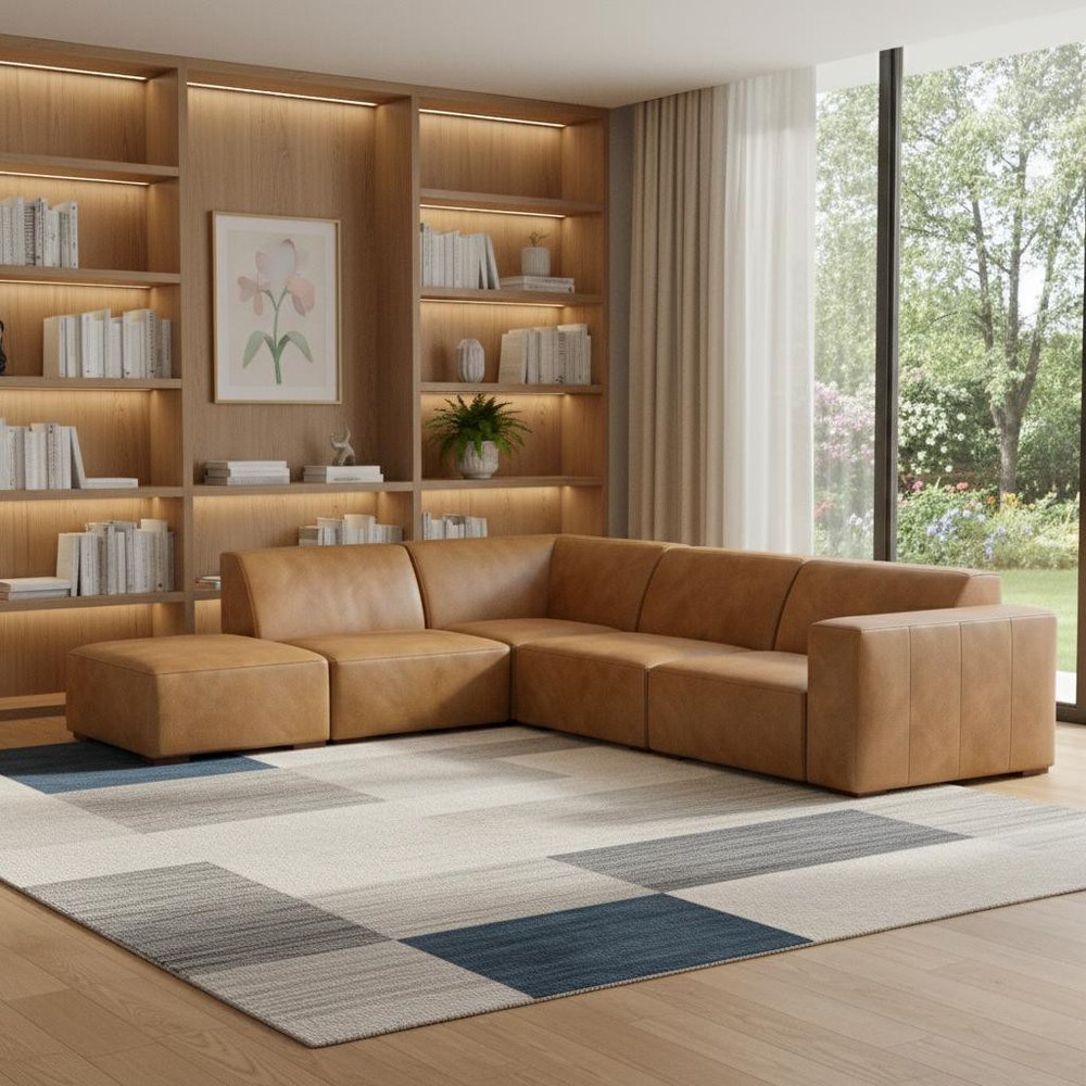 116" Sienna Leather Sofa With Ottoman With Brown Legs