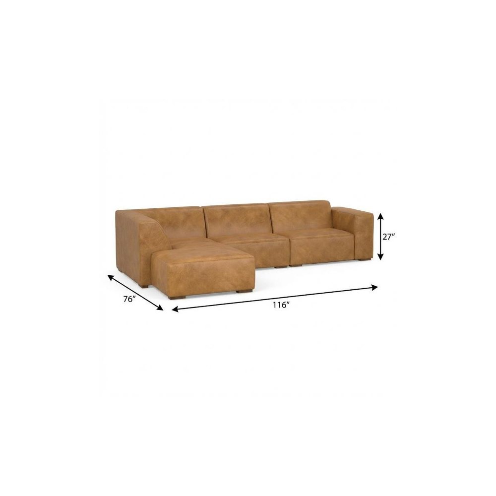 116" Sienna Leather Sofa With Ottoman With Brown Legs
