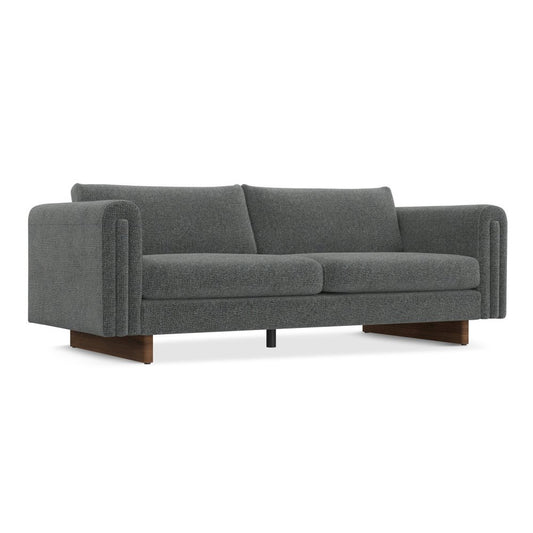 84" Dark Gray Fabric Sofa With Walnut Legs