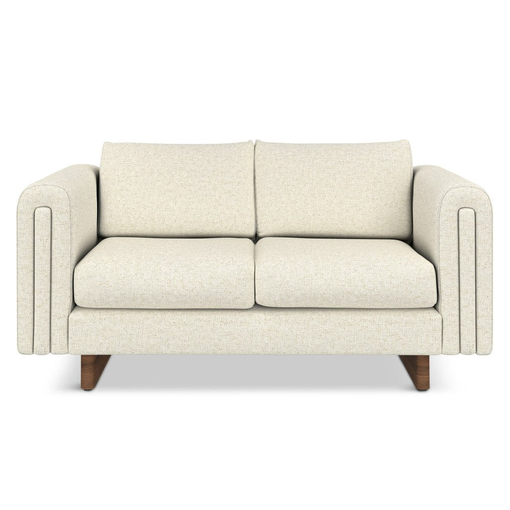 61" Ivory Fabric Sofa With Walnut Legs