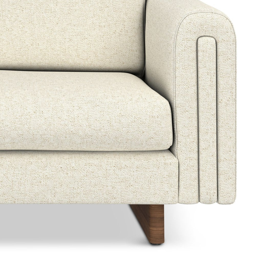 61" Ivory Fabric Sofa With Walnut Legs