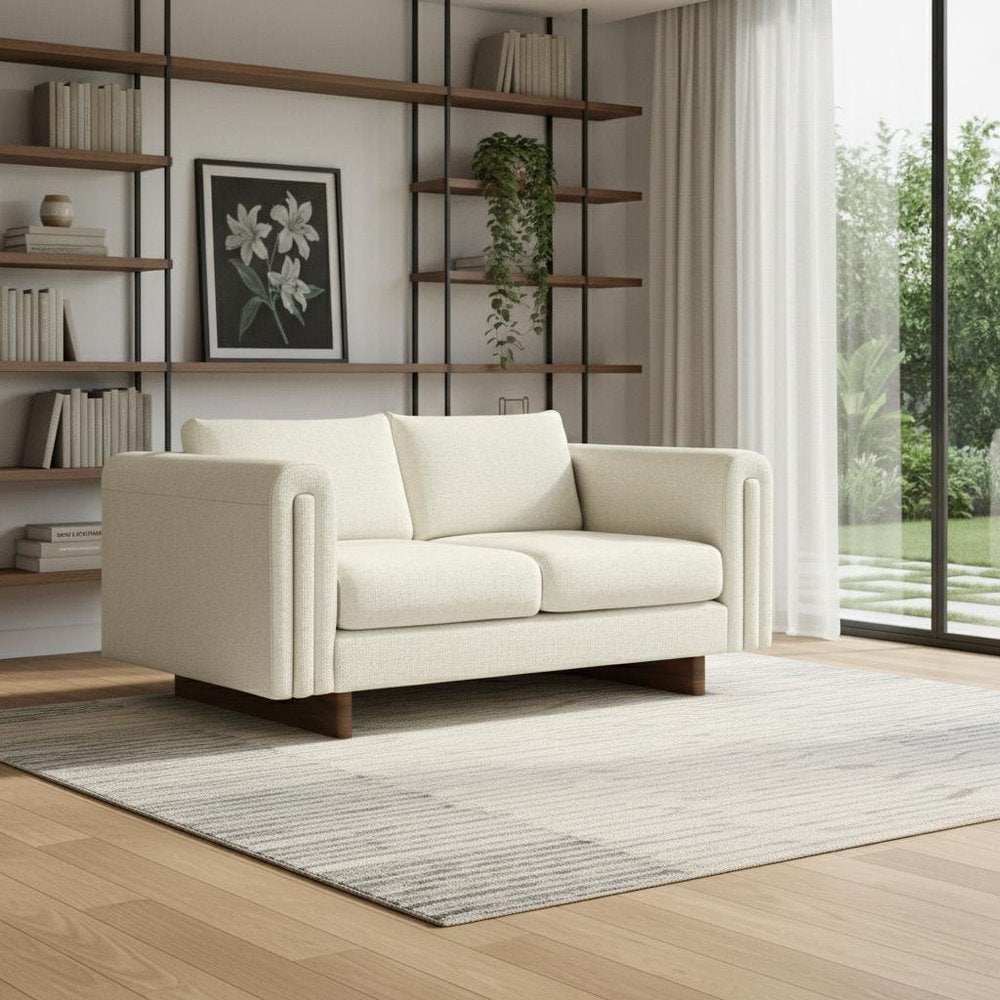 61" Ivory Fabric Sofa With Walnut Legs