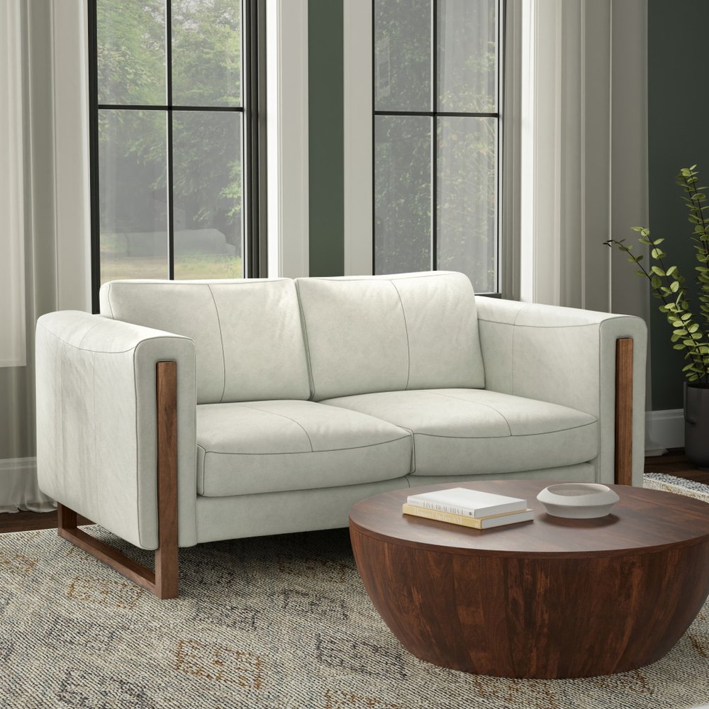 62" Gray Leather Sofa