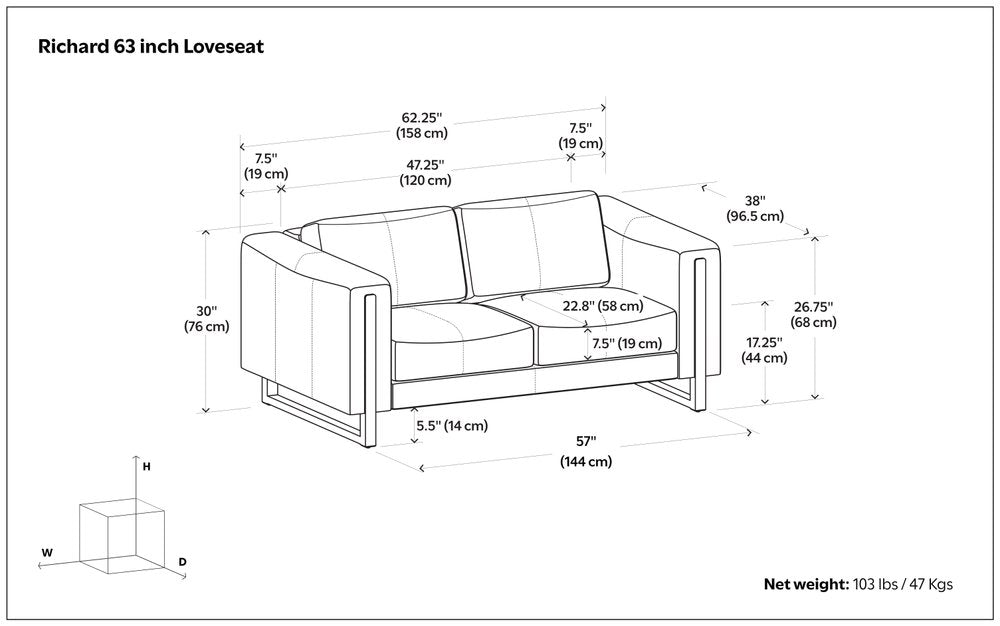 62" Gray Leather Sofa
