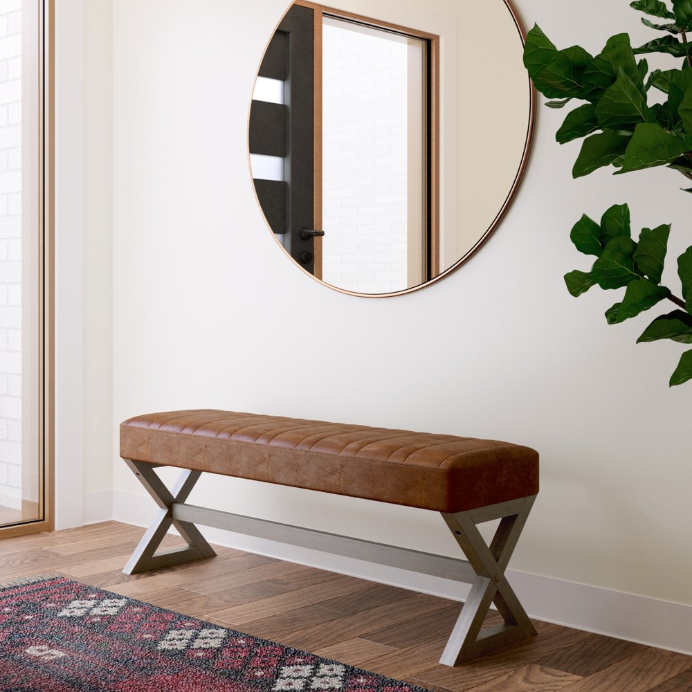 48" Brown Leather Ottoman