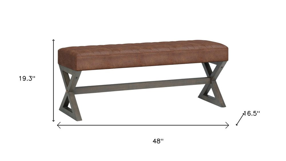 48" Brown Leather Ottoman