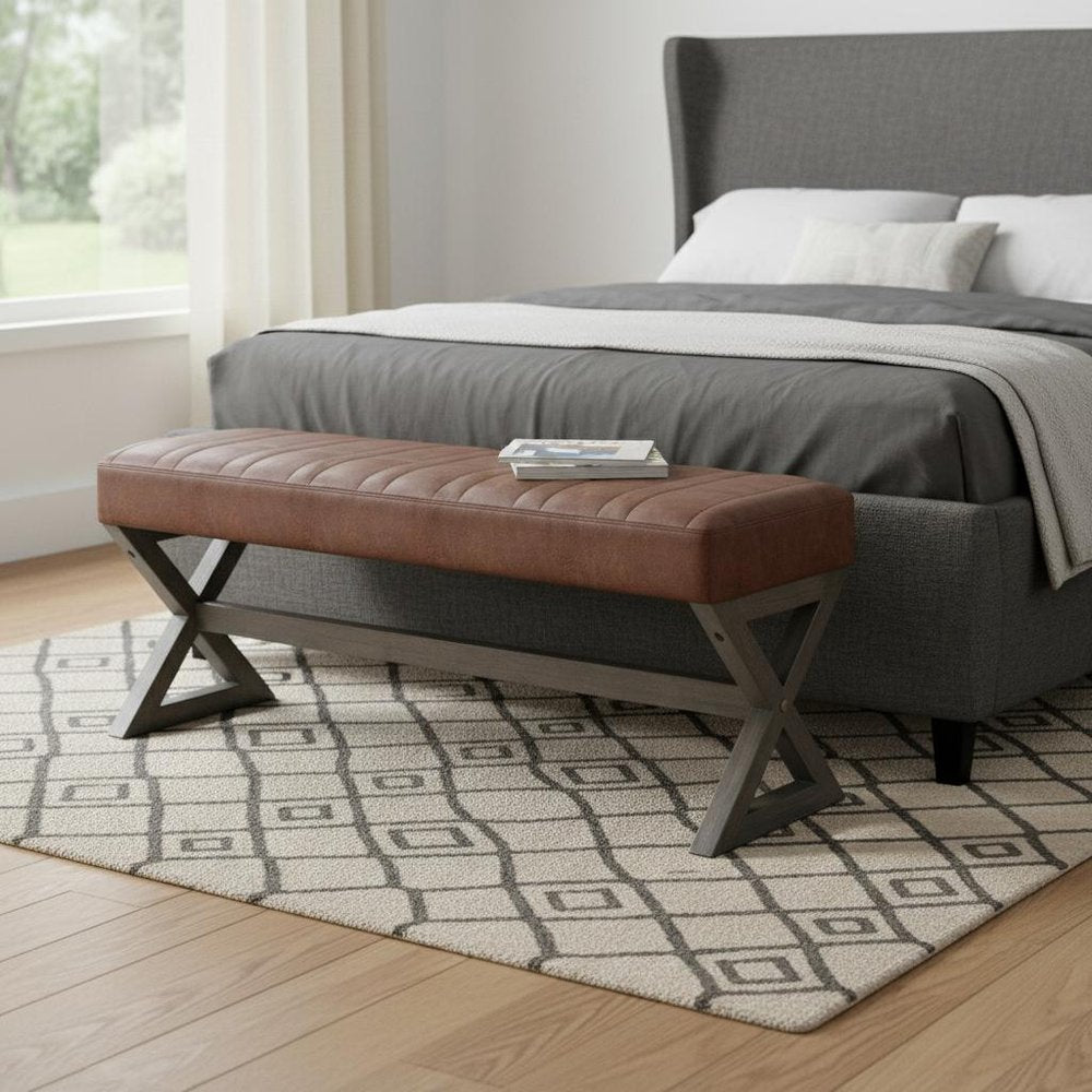 48" Brown Leather Ottoman