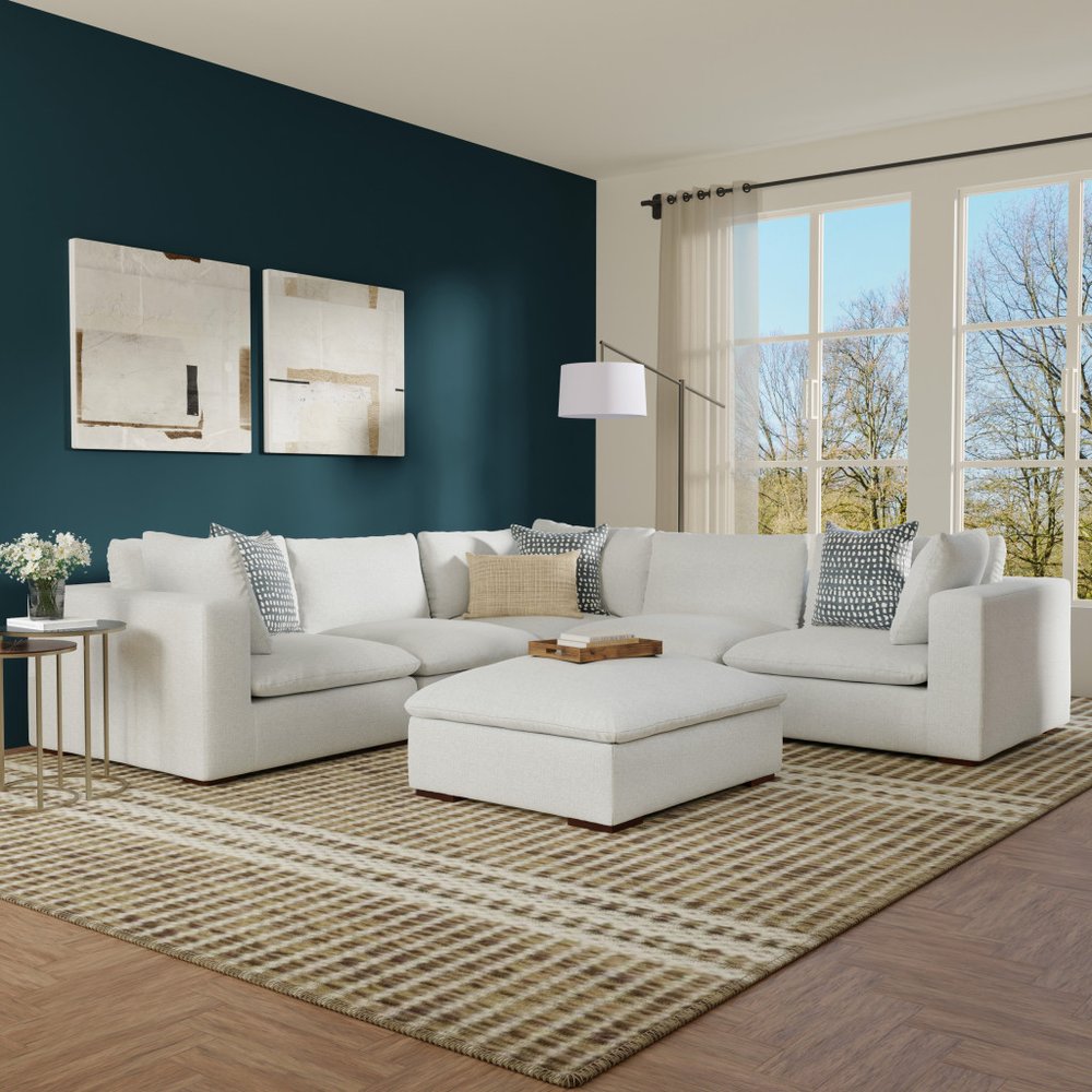 125" Gray Fabric Sofa With Ottoman With Brown Legs