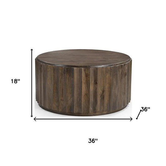 Set of Two Dark Brown Solid Wood Round Solid Furniture Set