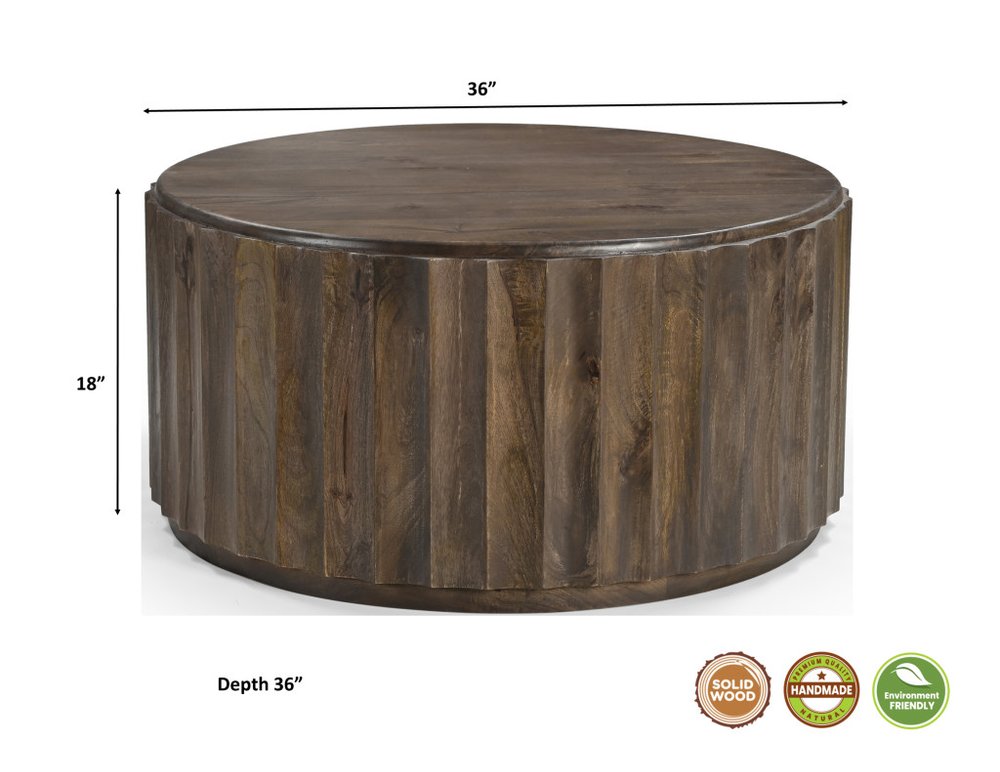 Set of Two Dark Brown Solid Wood Round Solid Furniture Set