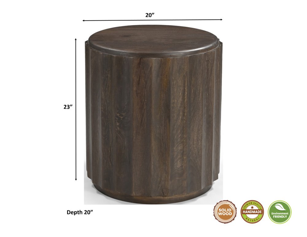 Set of Two Dark Brown Solid Wood Round Solid Furniture Set