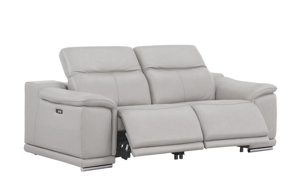 80" Ash Gray and Silver Leather Power Reclining Loveseat
