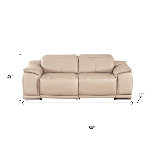 80" Ash Gray and Silver Leather Power Reclining Loveseat