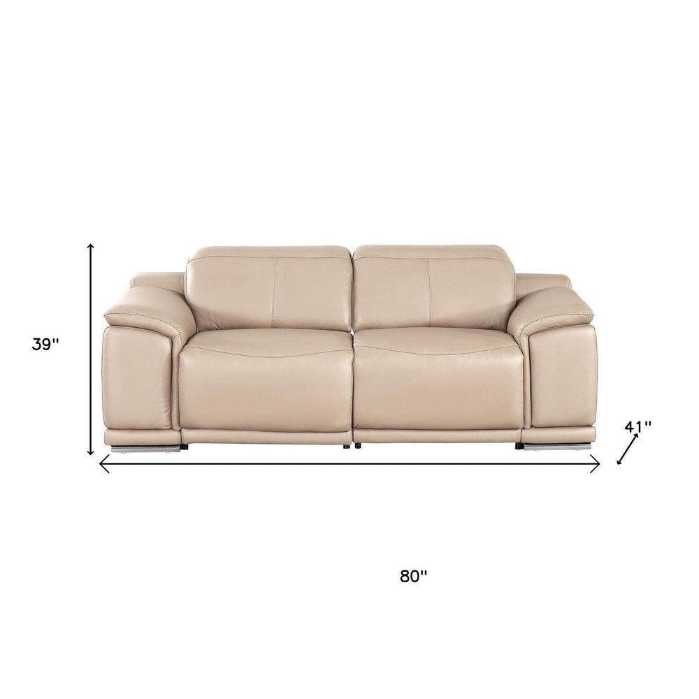 80" White and Silver Leather Power Reclining Loveseat