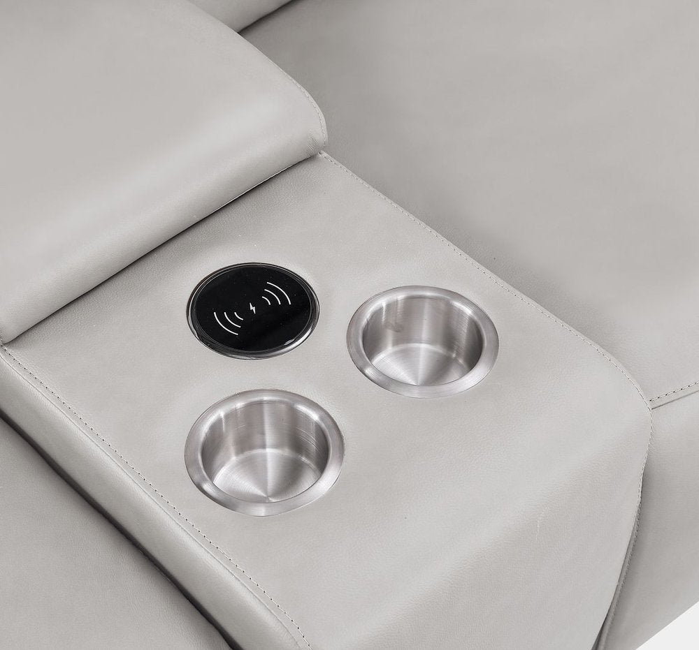 93" Ash Gray and Silver Leather Power Reclining Loveseat