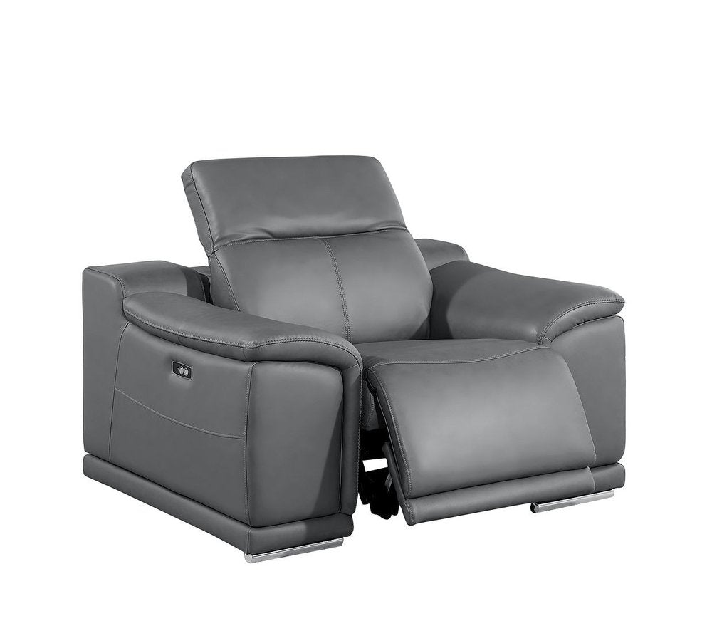 39" Battleship Gray Genuine Leather Wall Hugger Power Recliner With USB