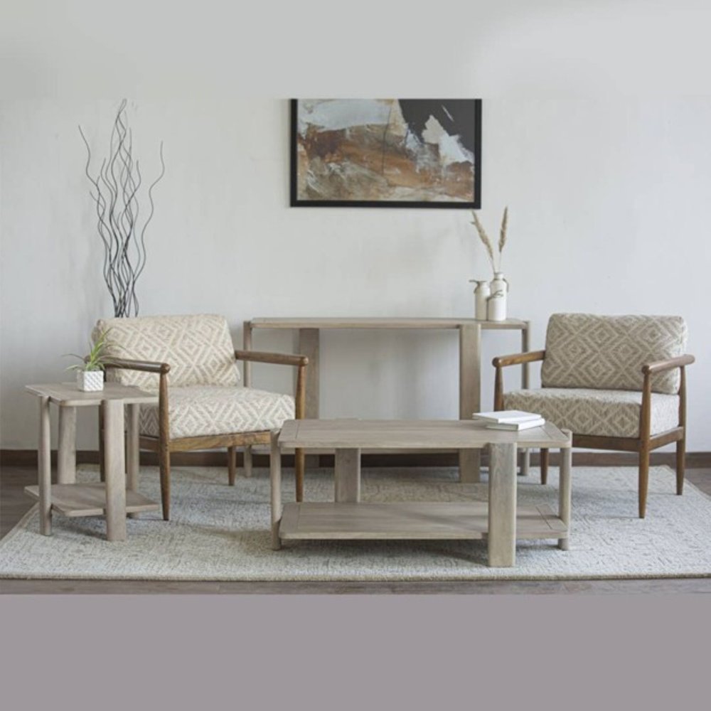 45" Natural Solid Wood Distressed Coffee Table With Shelf