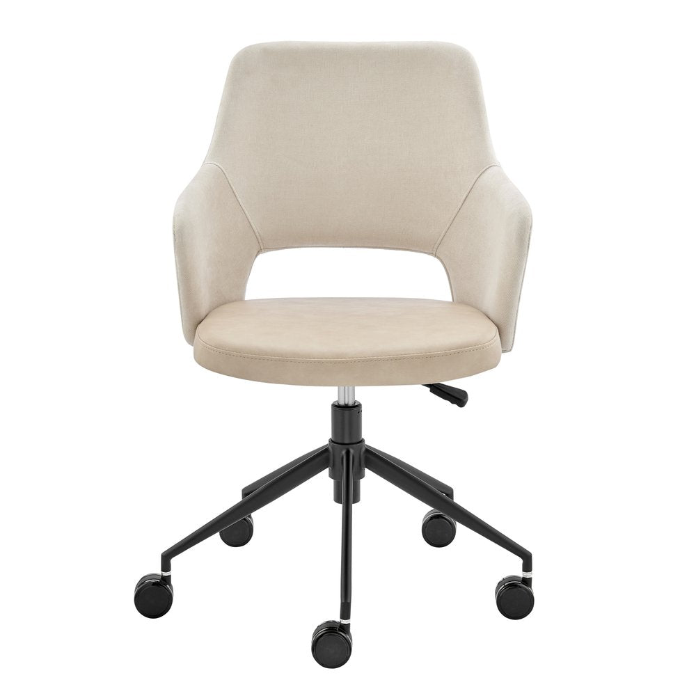 Beige Ivory and Black Adjustable Height Swivel Rolling Office Chair