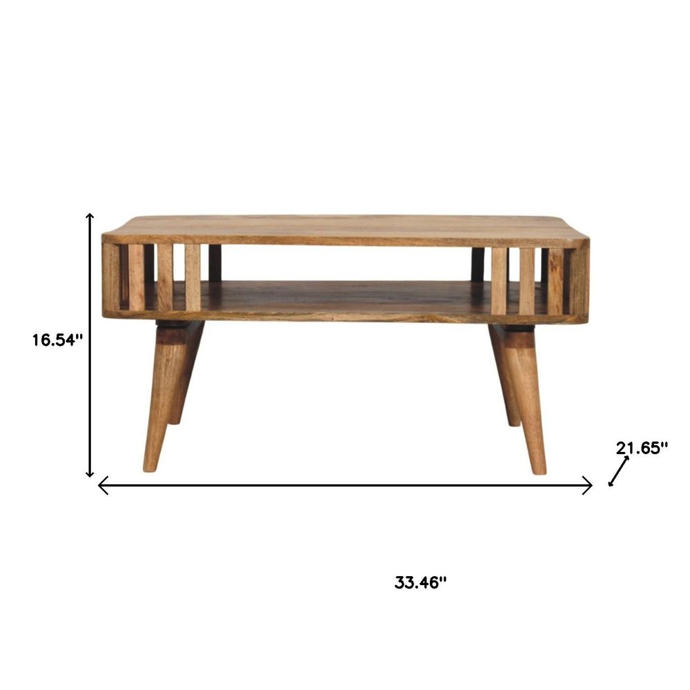 33" Oak Solid Wood Coffee Table With Shelf