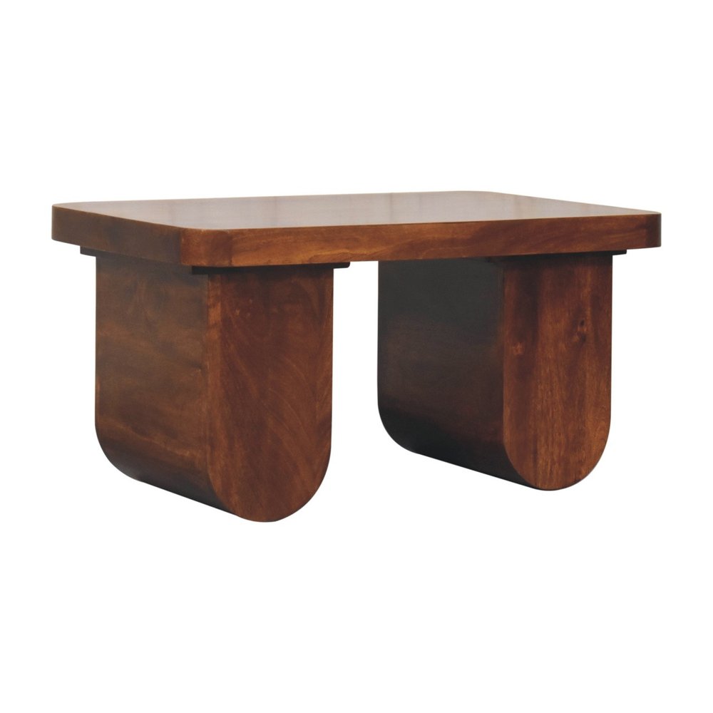 32" Chestnut Solid Wood Double Pedestal Coffee Table
