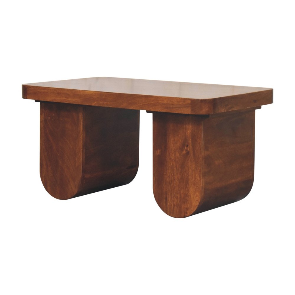 32" Chestnut Solid Wood Double Pedestal Coffee Table
