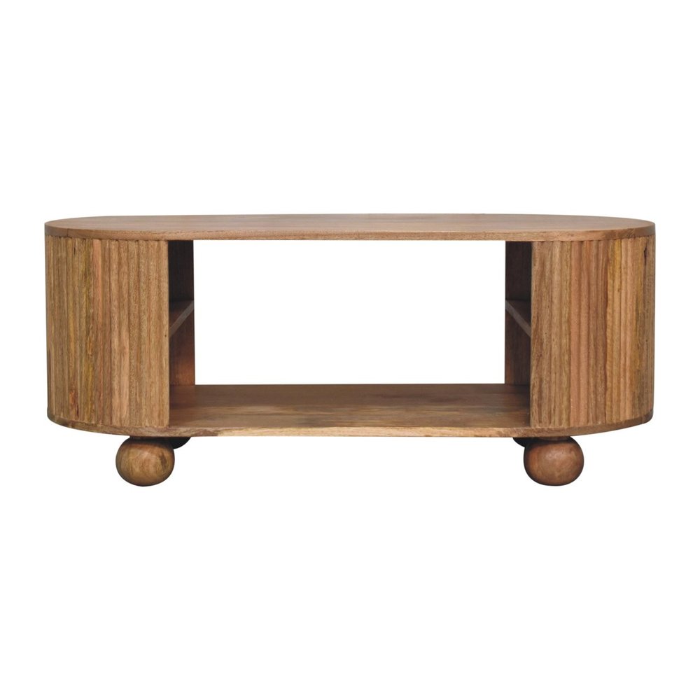 43" Oak Solid Wood Oval Coffee Table With Shelf