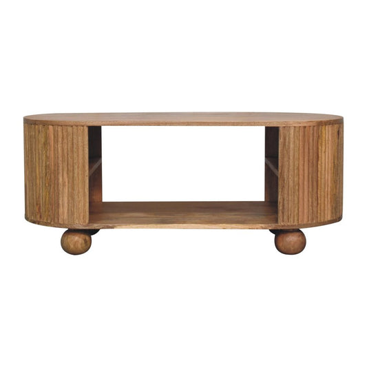 43" Oak Solid Wood Oval Coffee Table With Shelf