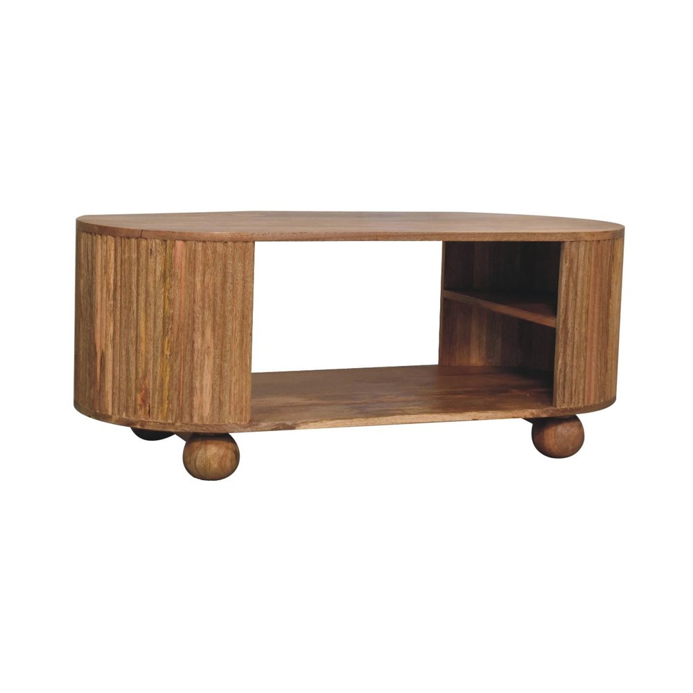43" Oak Solid Wood Oval Coffee Table With Shelf
